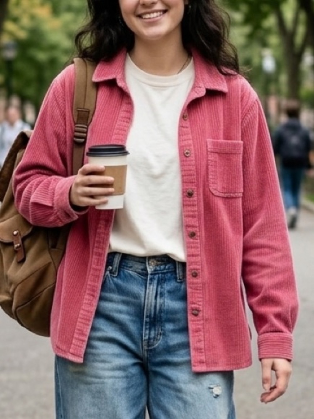 L.L. Bean Corduroy Shirt Shacket Rose Pink Wide Wale Y2K Medium Button Front